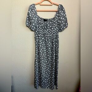 Sophie Rue Puff Sleeve Smocked Waist 90s Gingham Daisy Print Midi Dress S